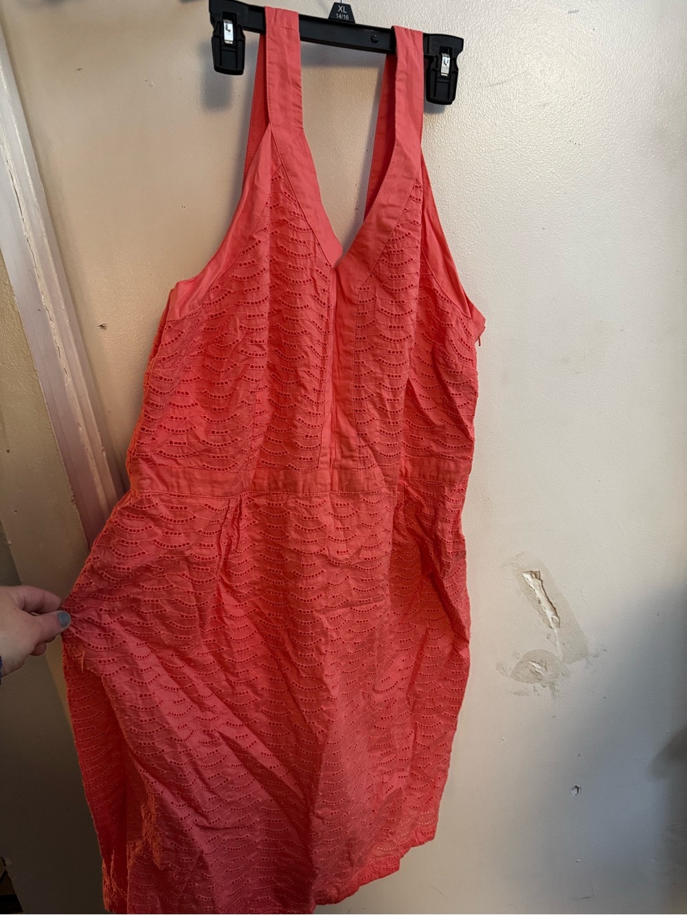 Old Navy Coral Eyelet V-Neck Midi Dress